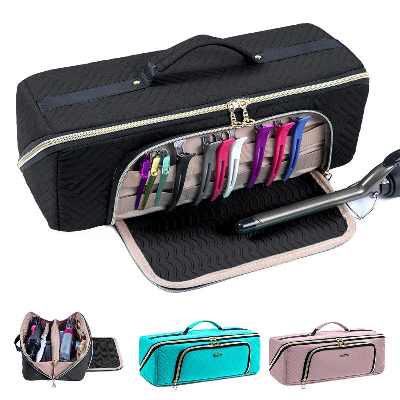 ELCUPA Large Hair Tools Travel Bag with Iron Mat  2in1 Hair Tools Organizer for Hair Dryer Brush Flat Irons Straighteners Curling Irons Hair Bag Makeup Bag Cosmetic Bag for Travel Essentials